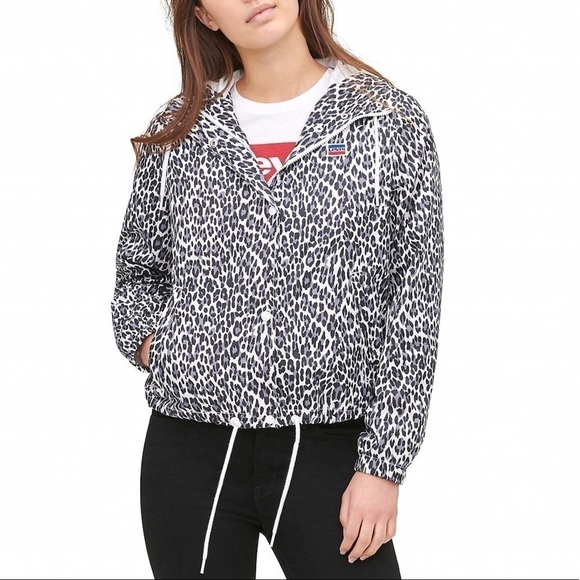 New! Levi’s Leopard Cheetah Hooded Rain Slicker Jacket - Picture 1 of 13